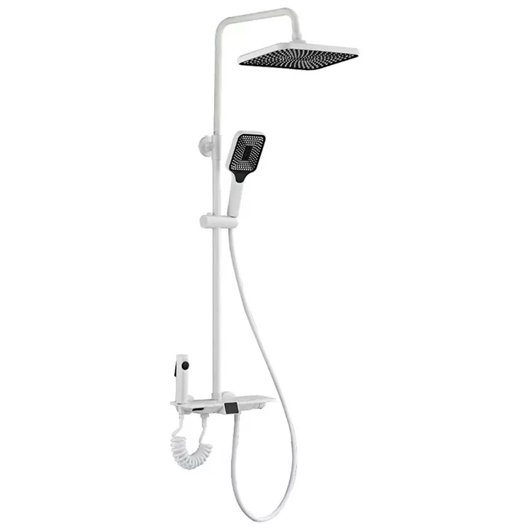 Witte thermostatische doucheset met digitaal display en spuitpistool Witte thermostatische doucheset met digitaal display en spuitpistool